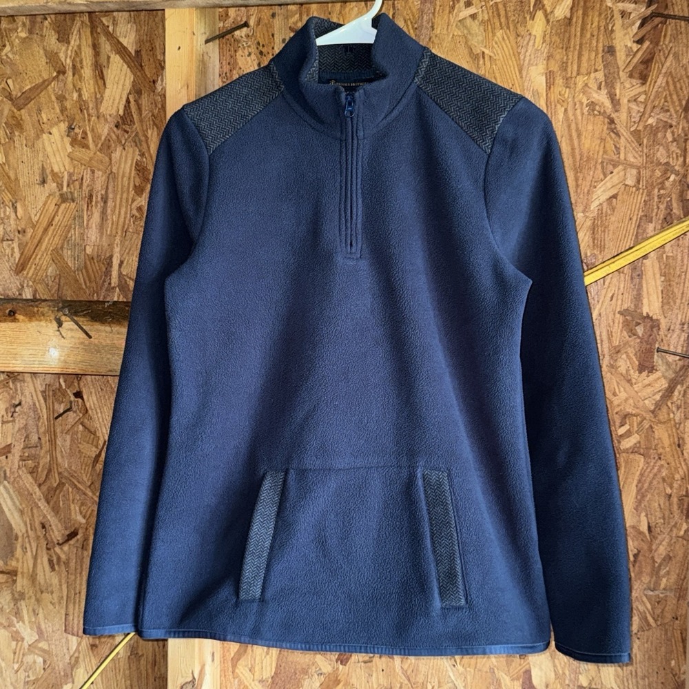 Brooks Brothers Navy Blue Fleece 1/4 Zip Sweater Casual Preppy Pullover Jacket S